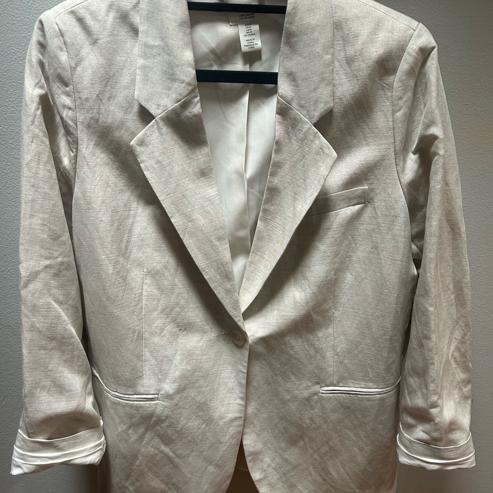 H&M Oversized Linen Blend Jacket in Cream